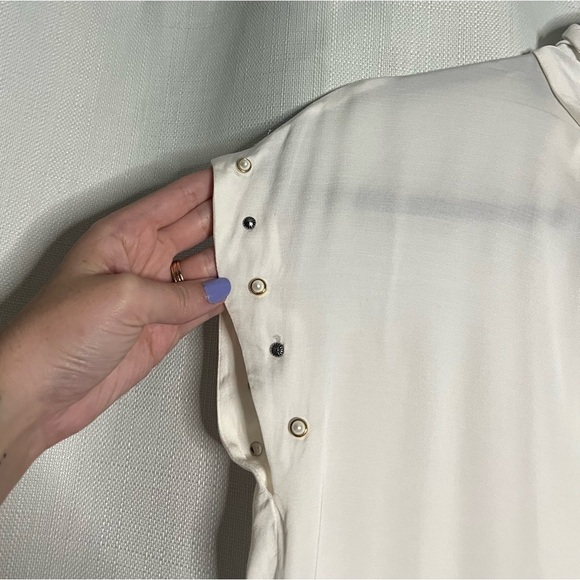 Sandro Paris White Courbe Studded Blouse Medium - Picture 7 of 13